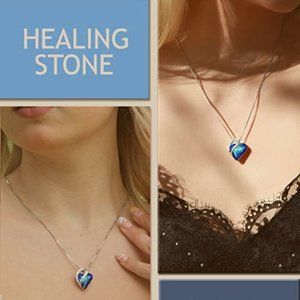 blue Infinity Love Heart Pendant Necklace with Birthstone Crystals